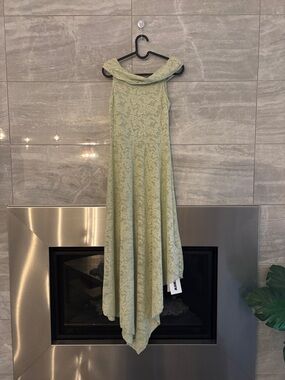 Light Sage Lace Off-Shoulder A-Line Dress